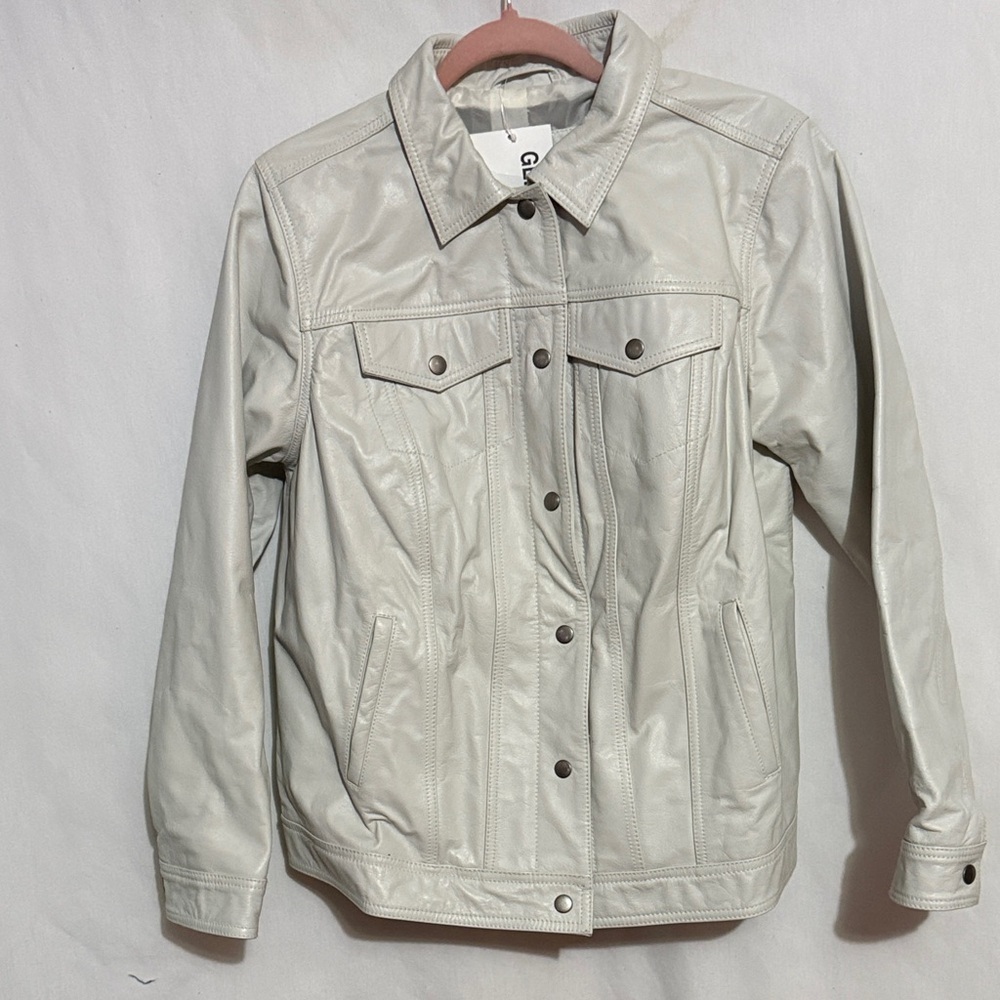 Jessica London Light Gray Genuine Leather Jacket, Size 14W, NWT, MAKE AN OFFER!!
